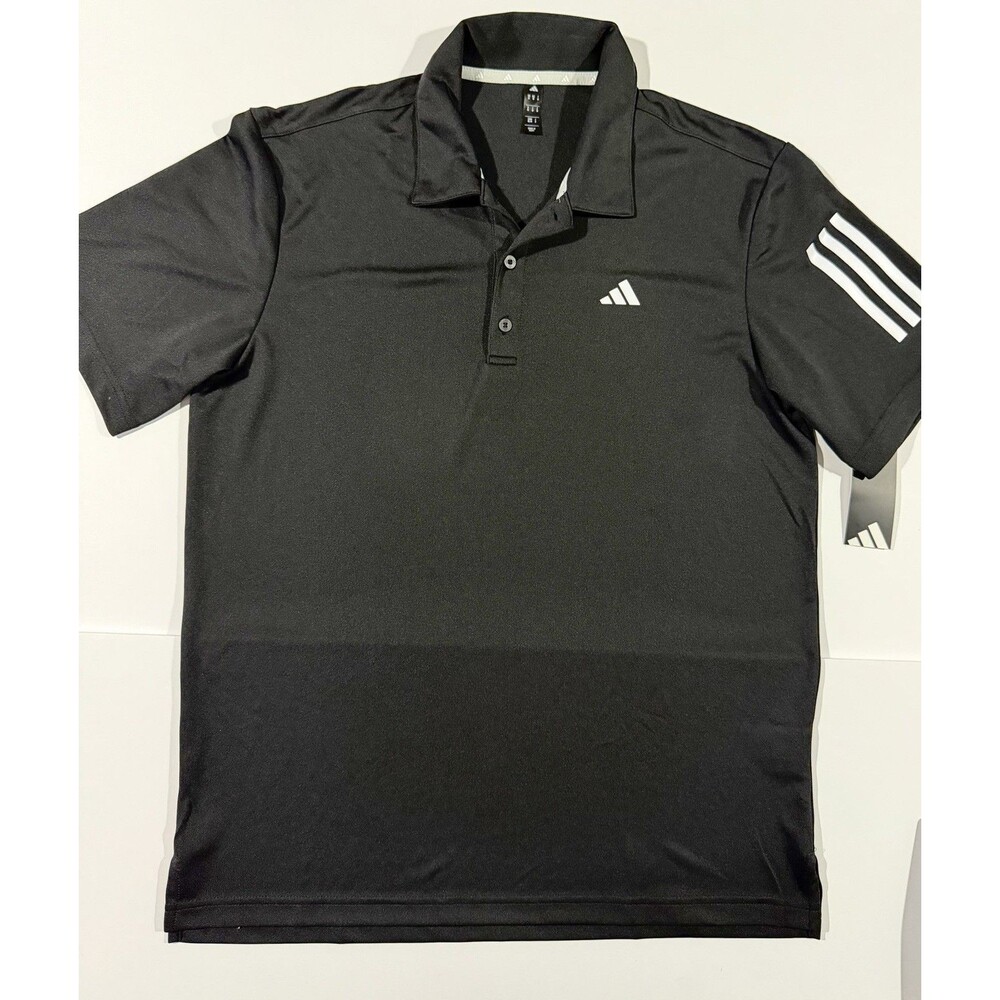 adidas 3 Stripes Polo Black Collared Short Sleeve Men's M Logo Button Sports